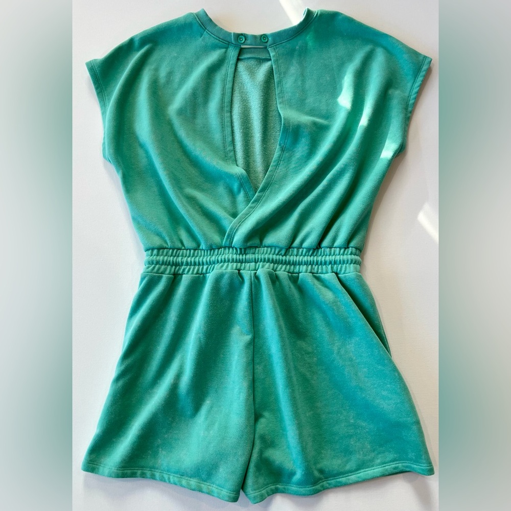 Blush Clothing Sea Foam Mineral Wash Green Romper Open Back - Picture 13 of 16